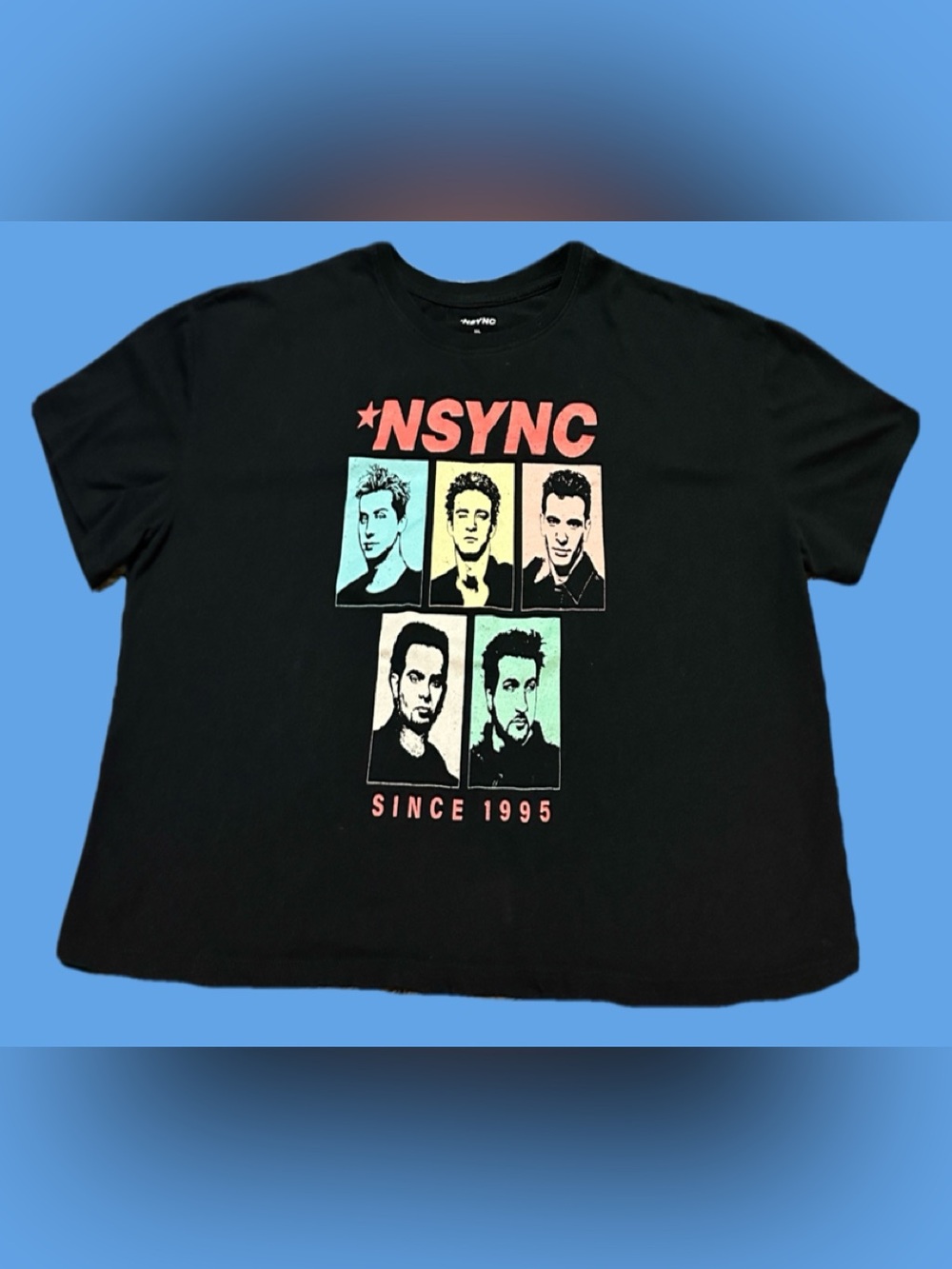 NSYNC Black Short-Sleeve Graphic Tee with Pastel Portraits XXL